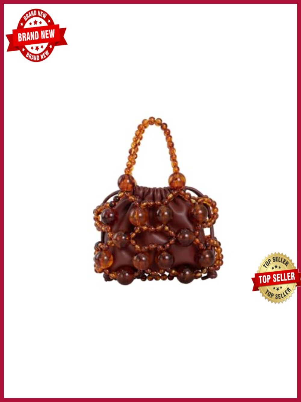 Beaded Faux Leather Hobo Bag with Crystal Embellishments